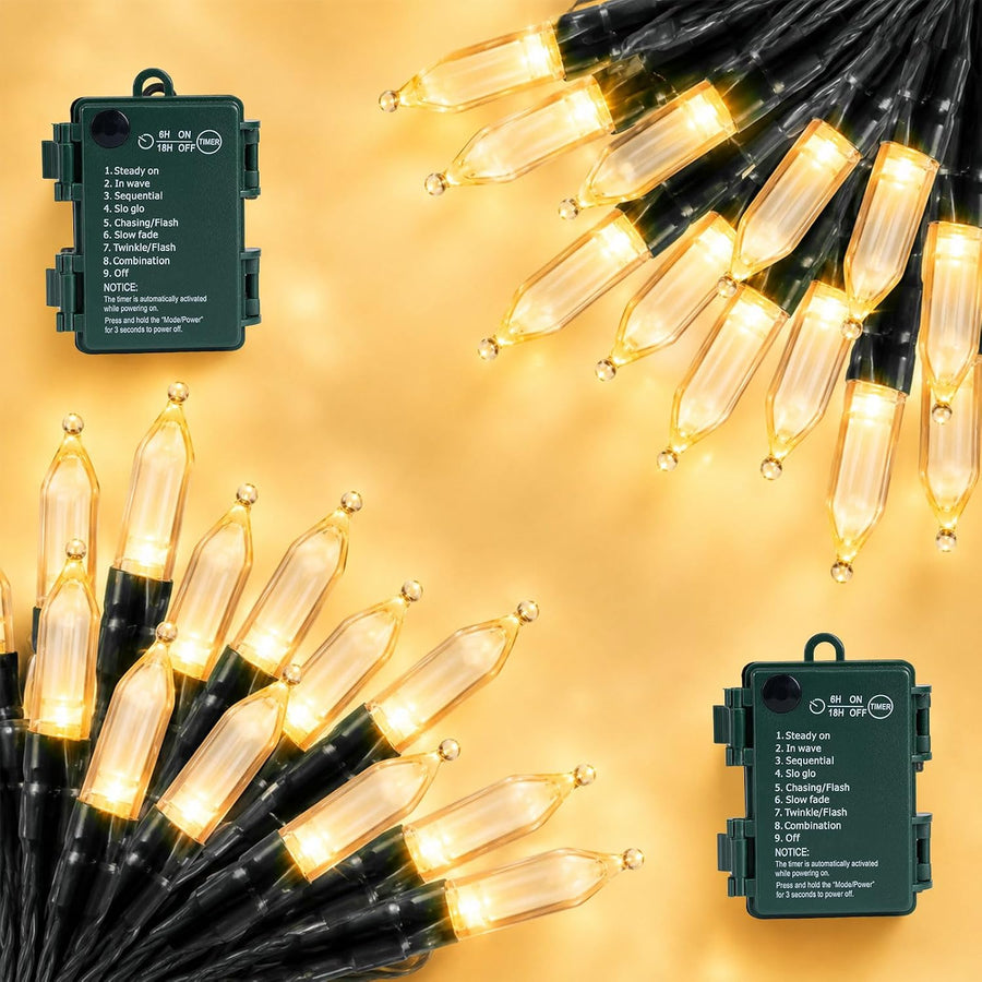 LED Battery Operated Christmas Lights Indoor Outdoor 2Pack 18ft Mini Lights