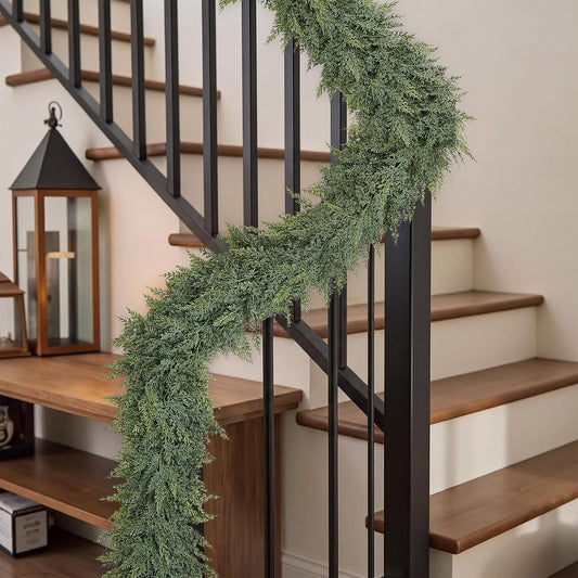 6FT Christmas Cedar Garland, Real Touch Full Greenery Christmas Decorations