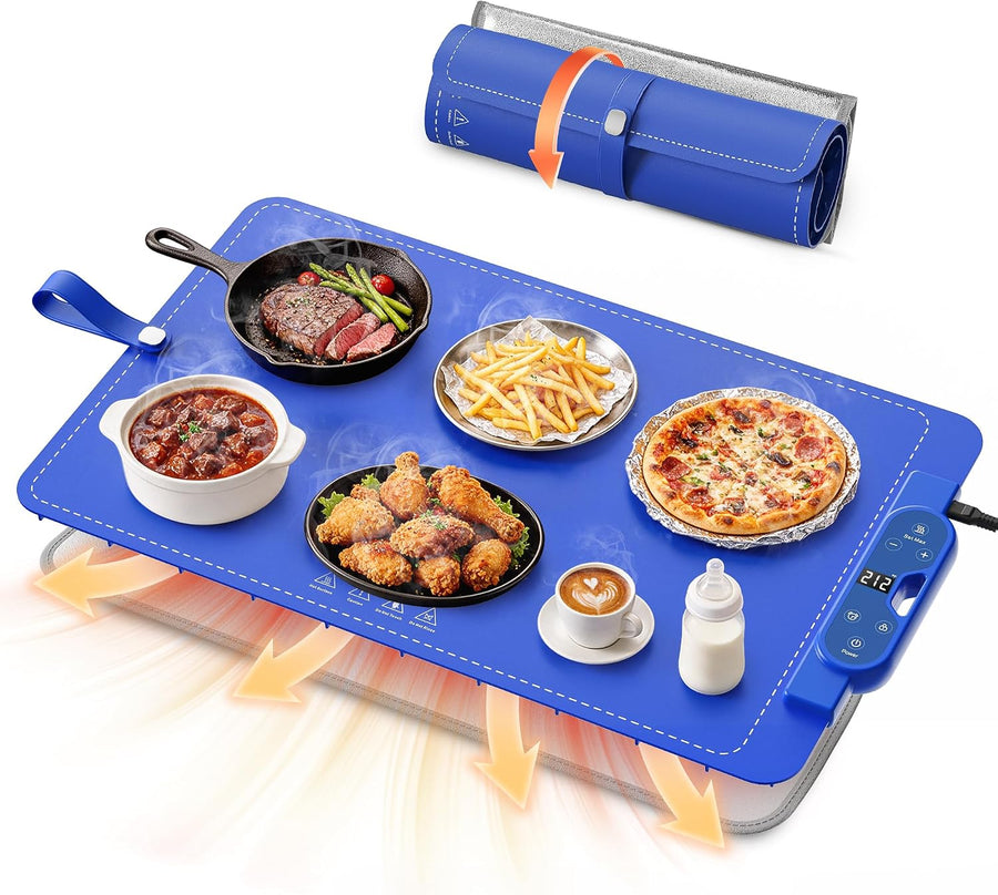 Warming Mat for Food， Extra Large 26"x15", 7 Heat Levels, 8 Hour Timer