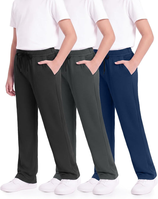 3 Pack Boys Sweatpants with Pockets - Kids Athletic Mesh Open Bottom Pants