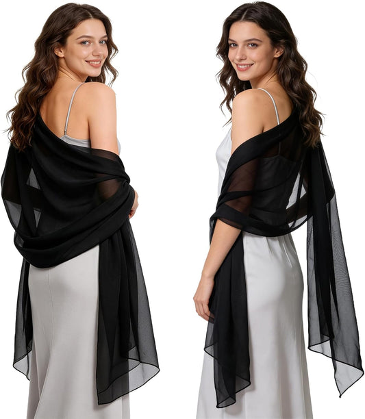 2pcs Chiffon Shawl Wraps Evening Dresses Women Elegant Soft Wedding Scarf