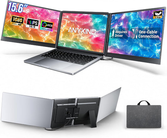15.6" FHD Laptop Screen Extender, One-Cable USB-C Portable Triple Monitor