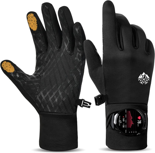 Running Winter Gloves with Watch Window, Warm Hiking Gloves for Men Women