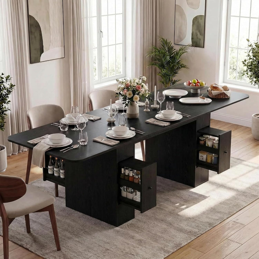 63" to 79" Modern Extendable Dining Table with Storage for 6-10 People