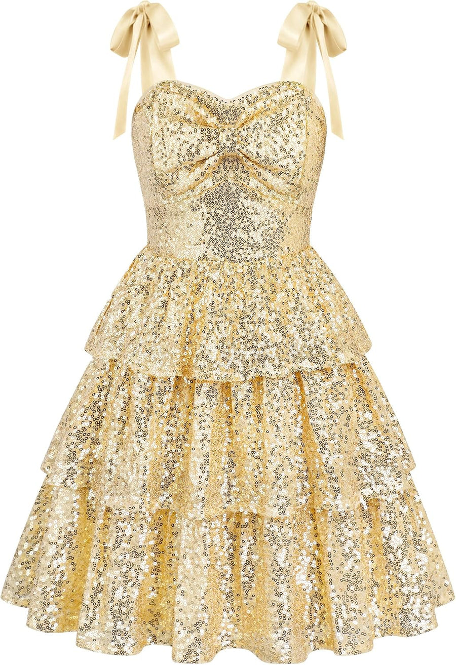 Girls Sequin Dress Formal Kids Party Fancy Gown Bow Dresses for 6-14 Years