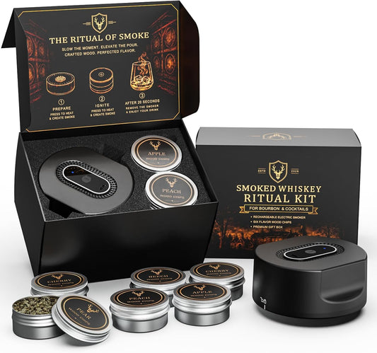 Electric Whiskey Smoker Kit, 6 Wood Chip Tins, Gifts for Men and Dad