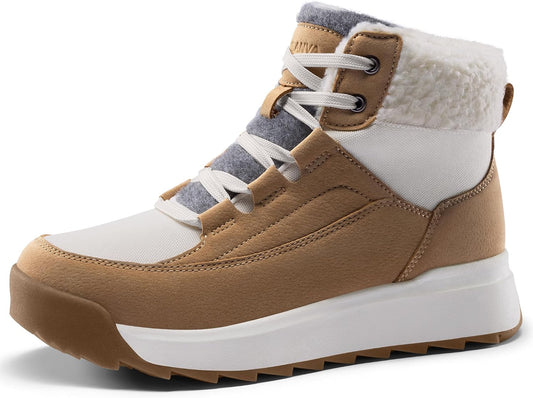 Women's Winter Ankle Boots Warm Faux Fur Lined Snow Booties Water Resistant Lace Up Walking Boots with Traction Outsole