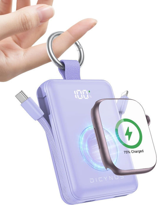 Portable Charger 5000mAh 20W Power Bank Built-in 2 Cables&iWatch Charger
