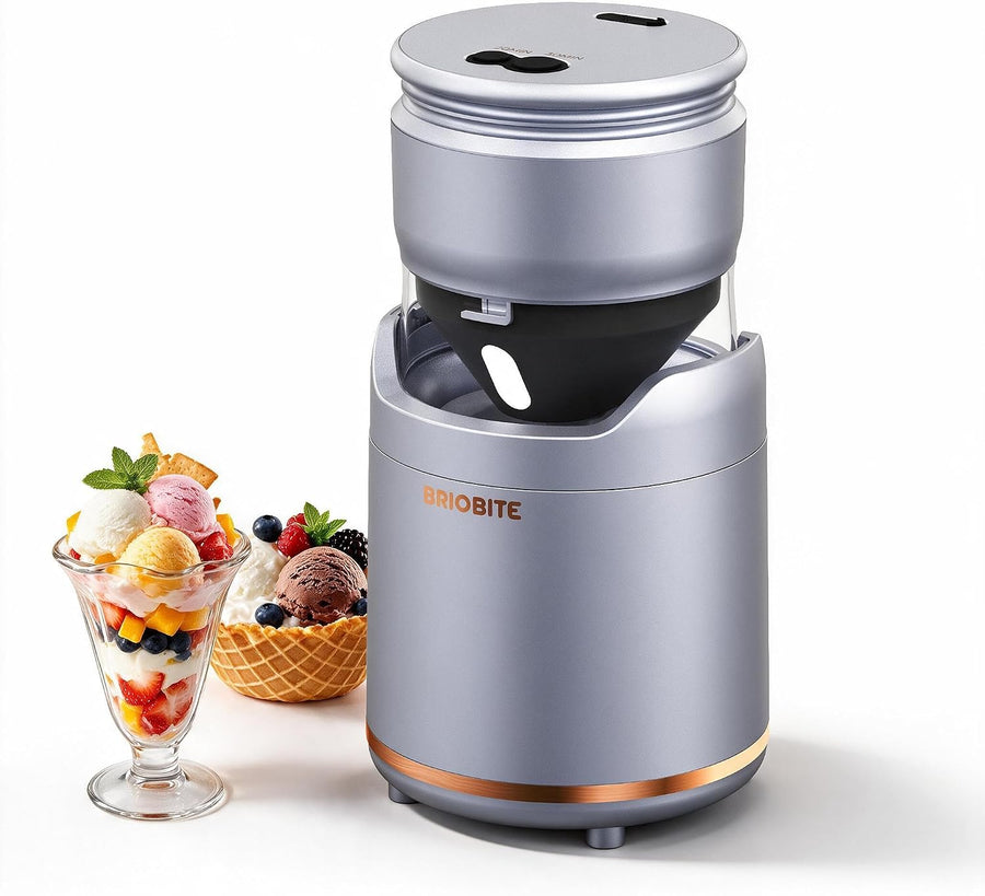 BRIOBITE Compact Rechargeable Ice Cream Maker,Silver