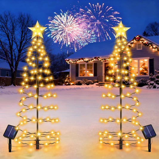24" Spiral Solar Christmas Tree Outdoor Decorations 2 Pack