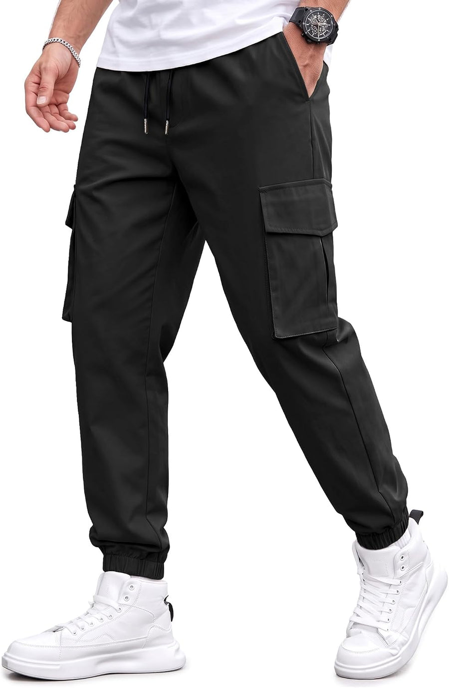 Comdecevis Men's Casual Cargo Joggers Tapered Techwear