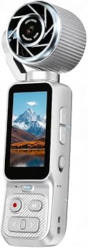 2-in-1 Handheld Pocket Camera & Cooling Fan,180° Rotating Lens Vlogging Cam