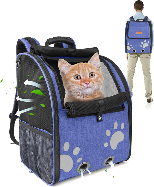 Outdoor Pet Backpack for Cats & Small Dogs, Hiking Travel, Blue
