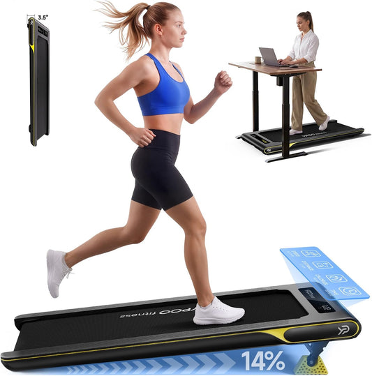 YPOO Walking Pad with 14% Incline Under Desk Treadmill for Home & Office