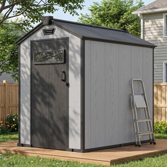 MNLR 4x6 FT Resin Outdoor Storage Shed with Floor & Door Window