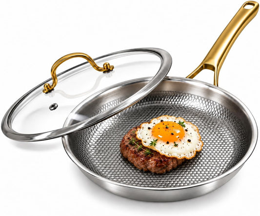 Titanium Frying Pans for Cooking, No Coating Good for Health,Hammered Texture Design Nonstick, with Lid(11.5 Inch)