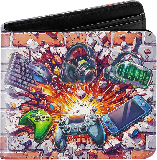 Kids Wallet for Boys, Gamer Boys Wallet for Kids Ages 4-5-6-7-8-9-10-11-12-13-14-15-16, Gaming Wallet for Teen Boy, Video Game Birthday Christmas Gift Stocking Stuffer for Teenage Teenager Leather