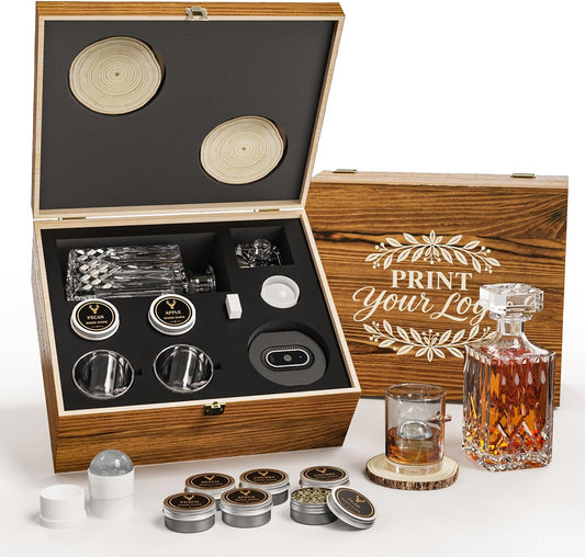 Electric Whiskey Smoker Kit, 8 Tins, Glasses & Decanter Set, Gift for Dad
