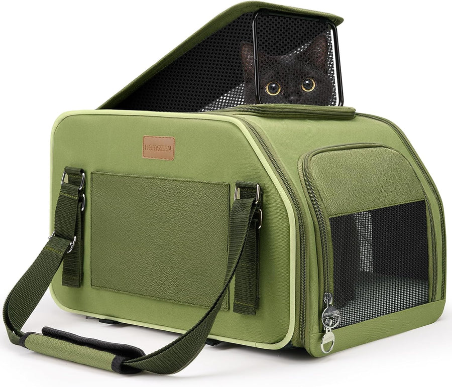 Cat Carrier for Car, Center Console Car Seat, Steel Frame (Green)