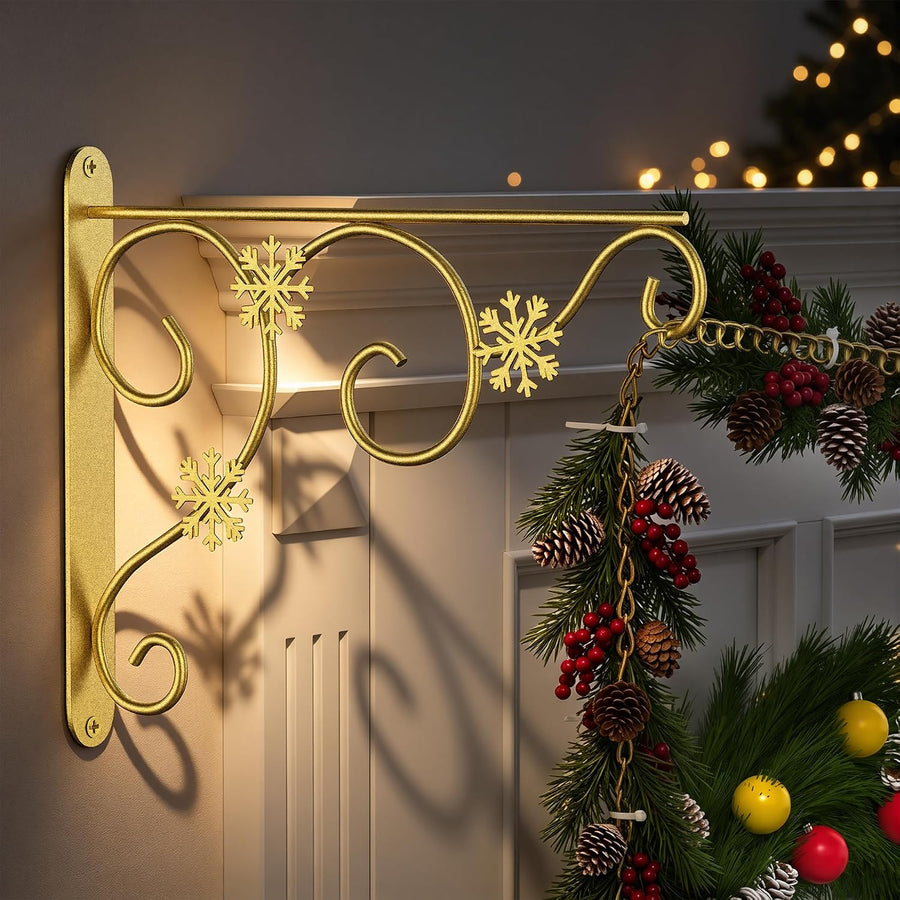 GloTika Gold Christmas Garland Hanger for Door Frame, Wreath Hook