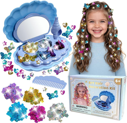 Hair Gem Stamper Kit for Girls, Ice Blue Shell Bedazzler 600+ Gems