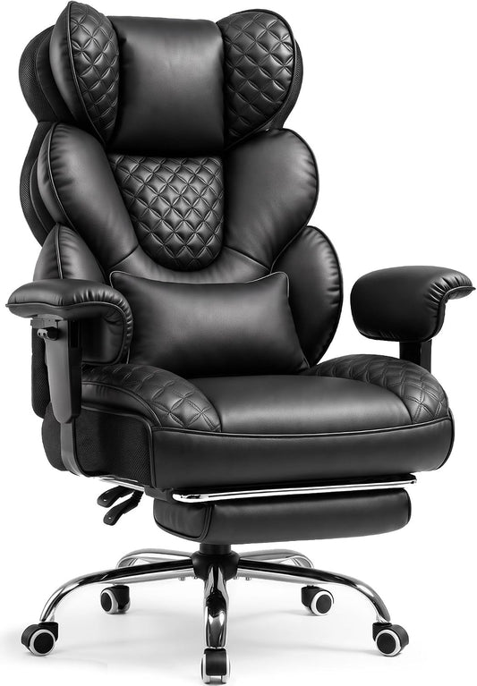 GTPOFFICE Big and Tall Office Chair Wide Seat & Armrests, Leather Executive Gaming Chair High Back,Soft Yet Supportive Resilient Foam, Heavy Duty Ergonomic Lumbar Support Chairs for Back Pain Relief