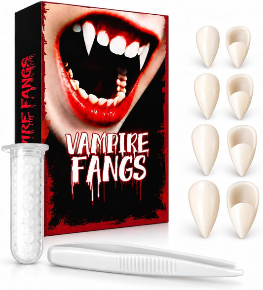 Halloween Vampire Teeth Fangs Accessories for Cosplay, 4 Pairs Realistic Resin Fangs for Adults Werewolf Teeths Costume Makeup Accessories for Men & Women Halloween Party